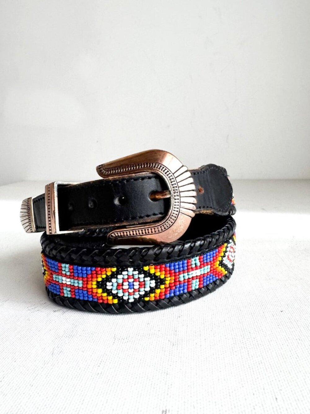 Vintage 90s Leather Beaded Colourful belt